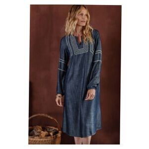 J.Jill Pure Jill Indigo Embroidered Midi Dress Whipstitched in English Wash
